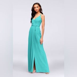 David's Bridal Teal One-Shoulder Maxi Dress